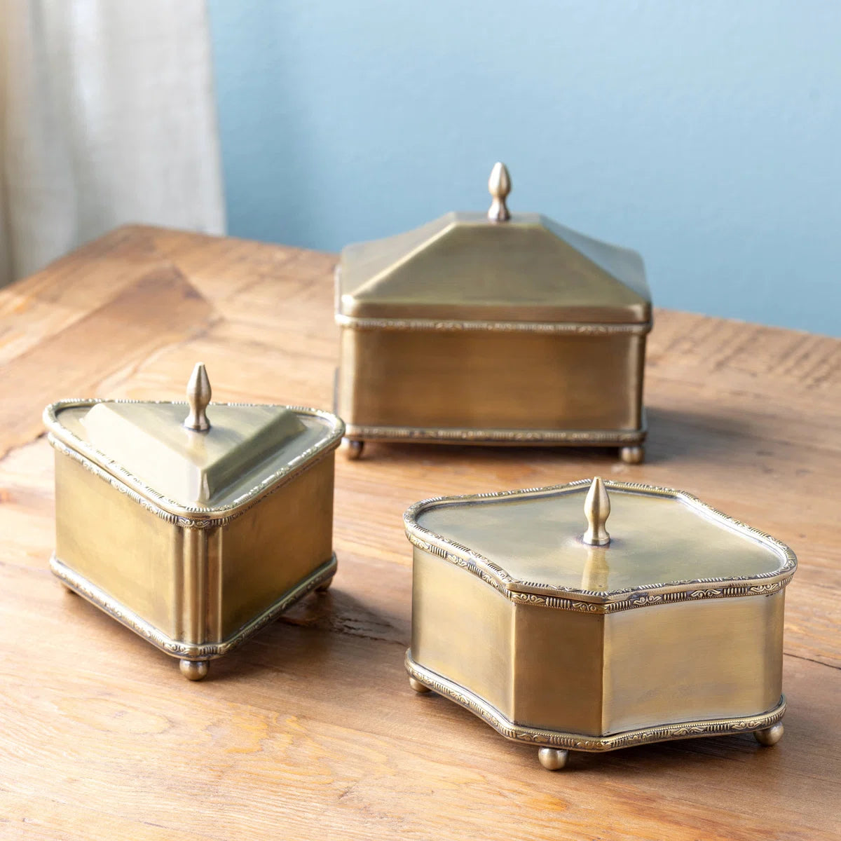 3 Piece Brass Decorative Box Set (Set of 3)